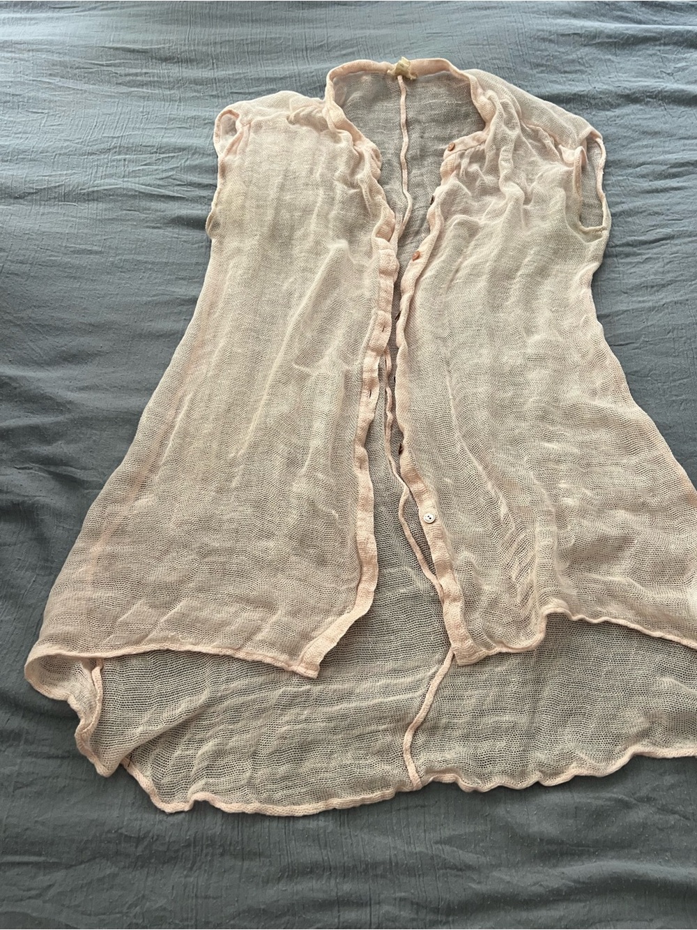 Eileen Fisher M Sheer Pale Pink Sleeveless Button Cardigan